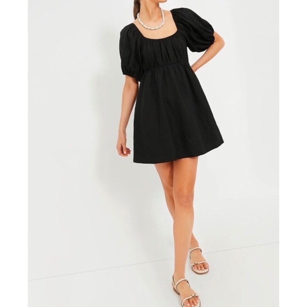 Pomander Place Ares Puff Sleeve Mini Dress Women's XS Black Linen Romantic Boho